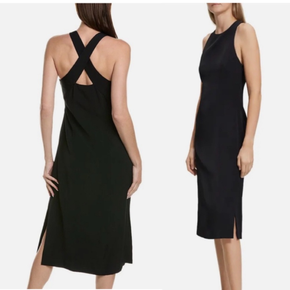 Theory Black Backless Cross-Strap Midi Dress